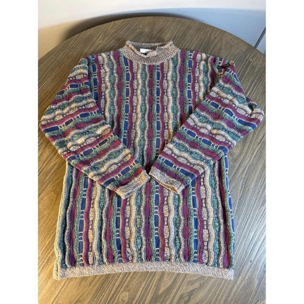 Vintage Le Moda Textured 3D Knit‎ Sweater Women's Medium Multi Color